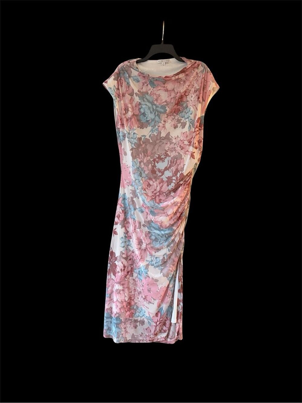 Robbie Bee pink blue floral sheath ruched dress 1X 14